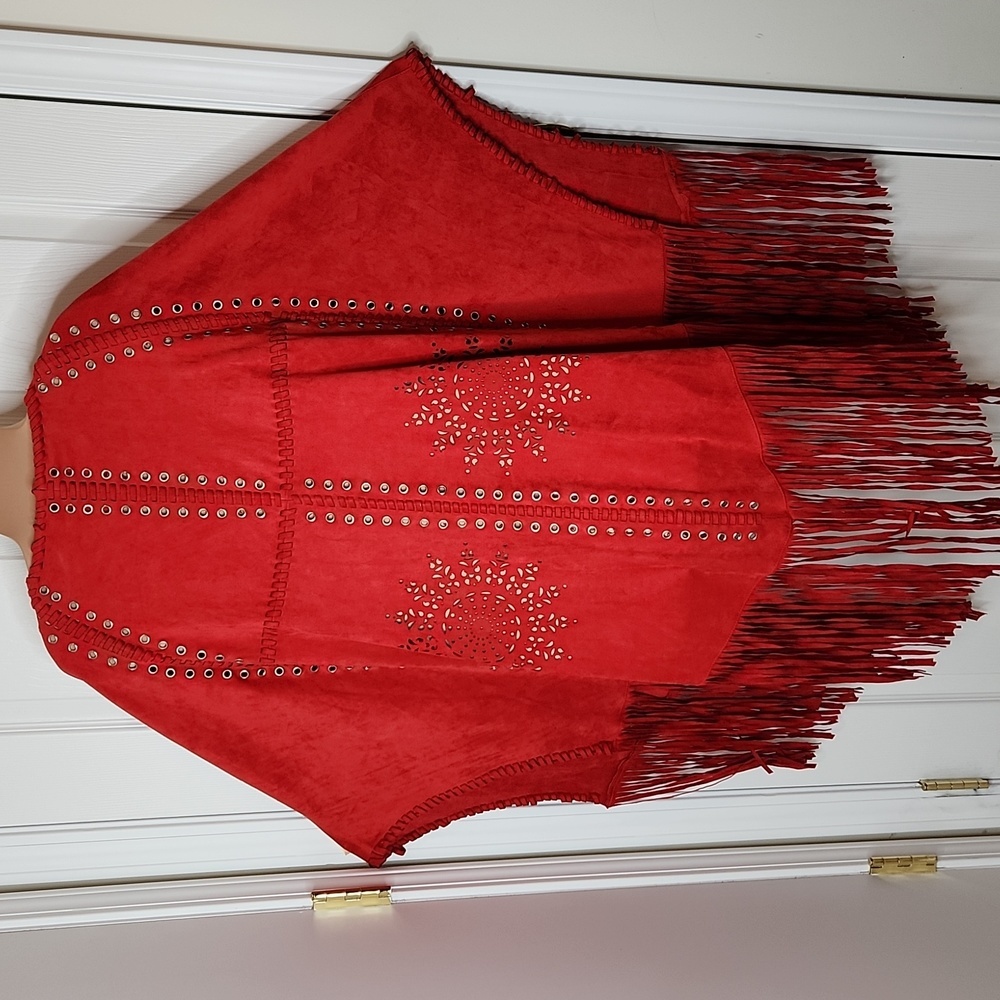 Tesoro moda festival bohemian fringe cut out cape poncho coverup L/XL - Picture 6 of 11